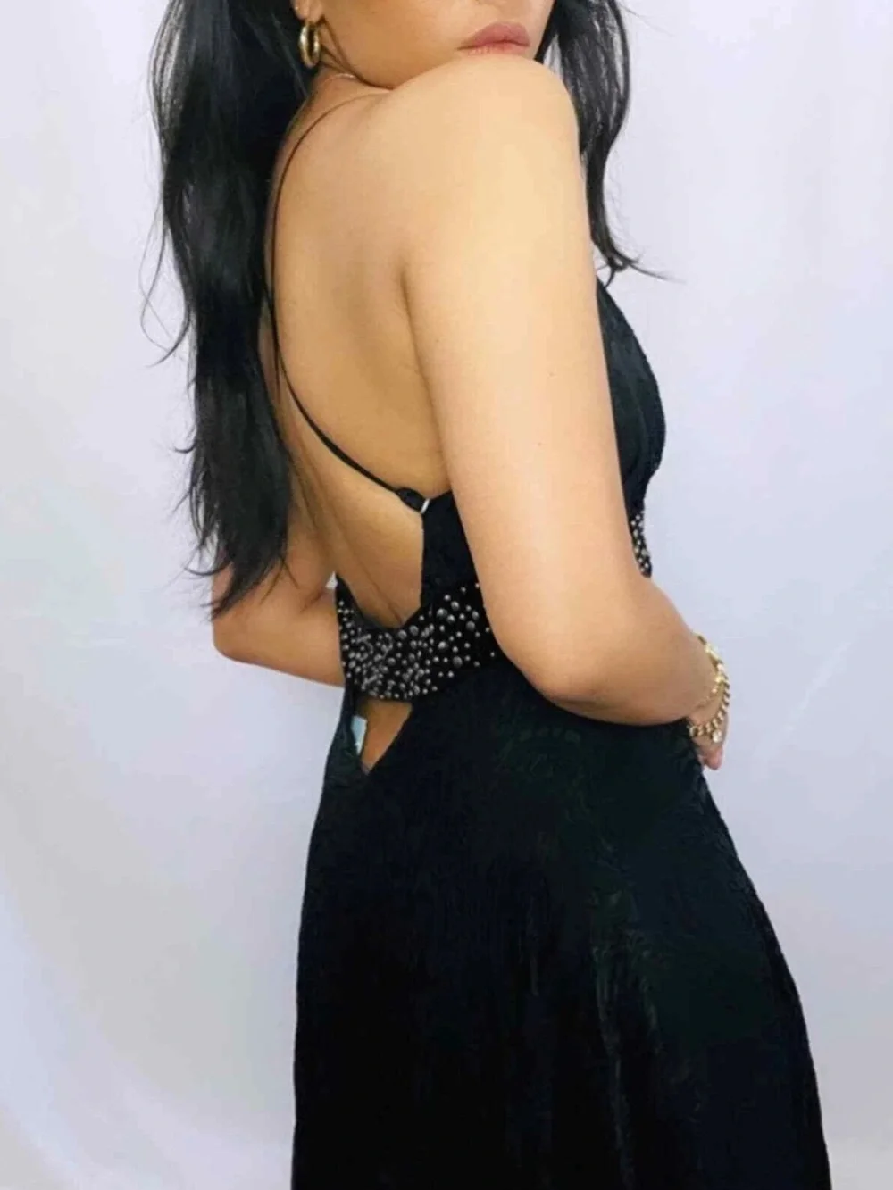 Y2K Bebe Black Studded High Low Formal Dress - Picture 4 of 9